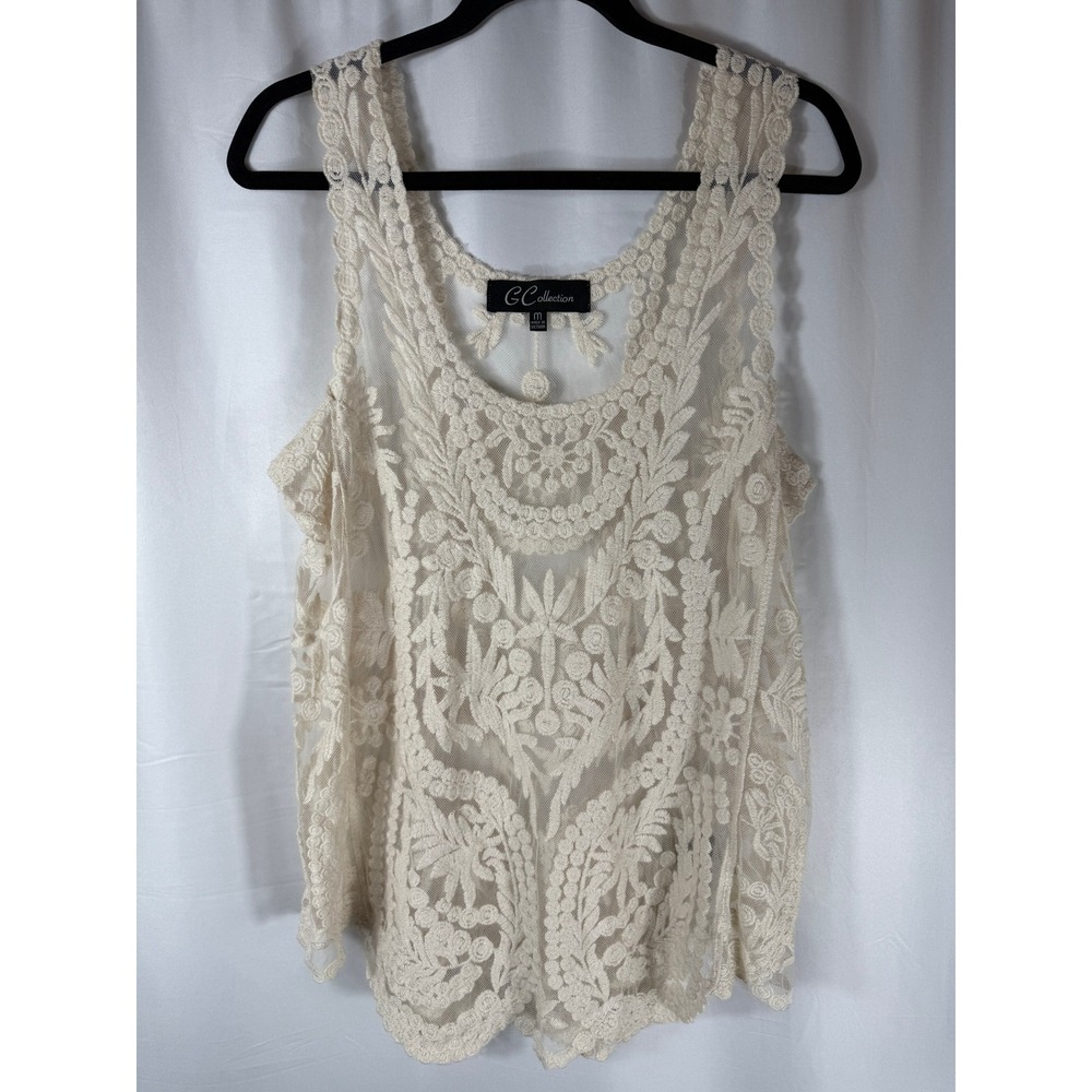 G Collection Ivory Lace Boho Sleeveless Crochet Womens‎ Medium